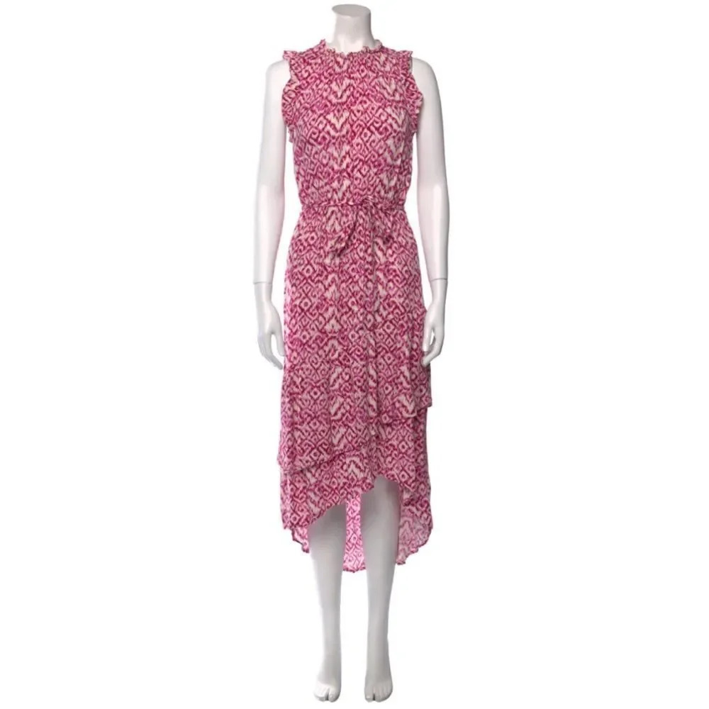 Who What Wear Pink Printed Midi Length Sleeveless Mock Neck Dress